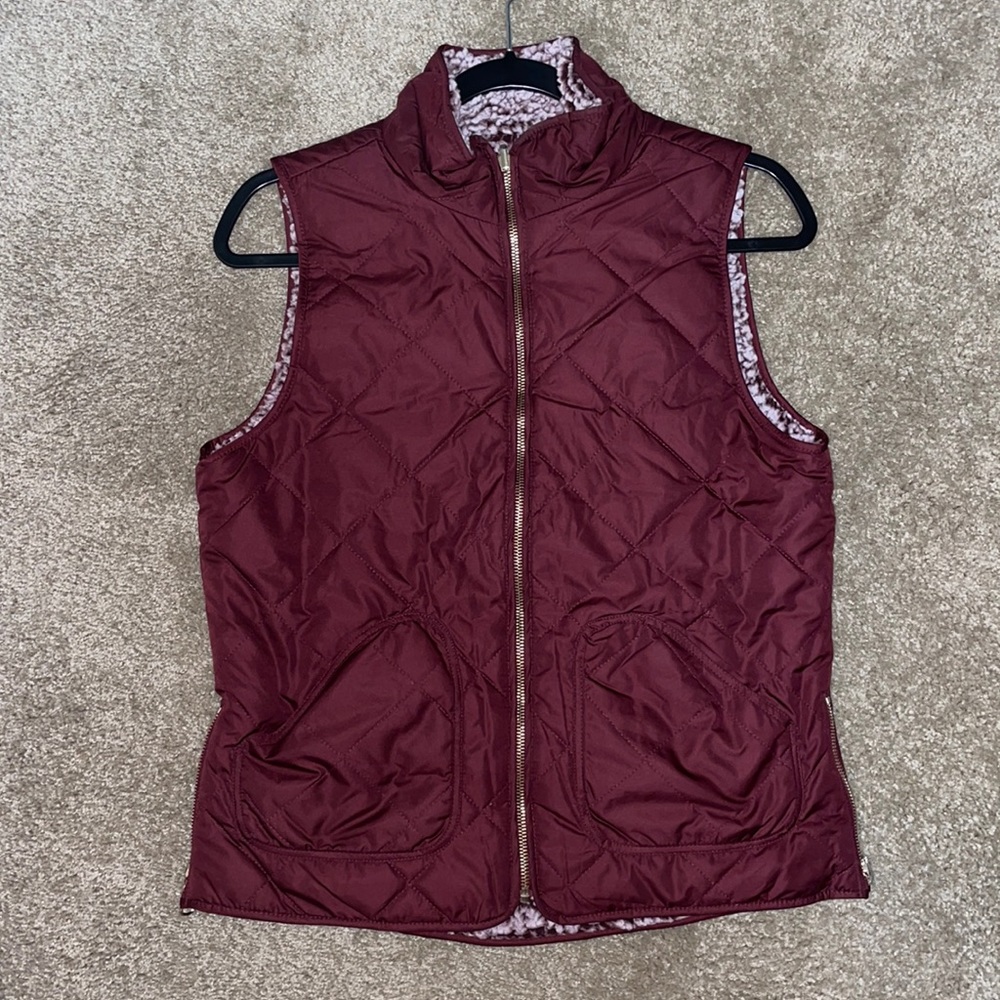 Burgundy reversible Sherpa vest